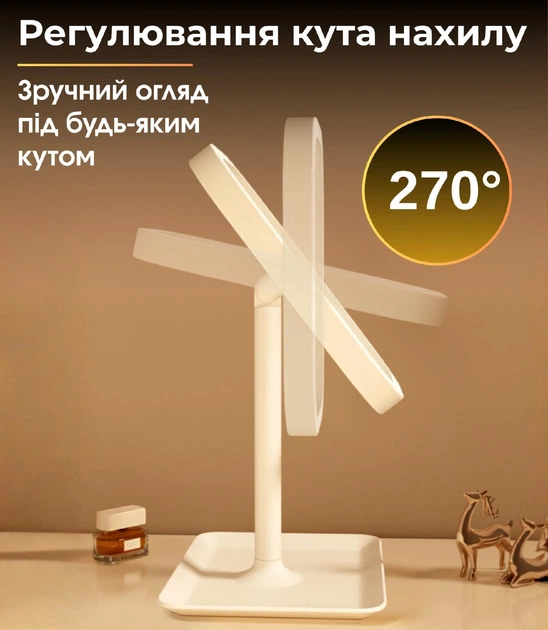 Настольное зеркало для макияжа с LED подсветкой на подставке сенсорное, на аккумуляторе белое (косметическое зеркало) - изображение 3