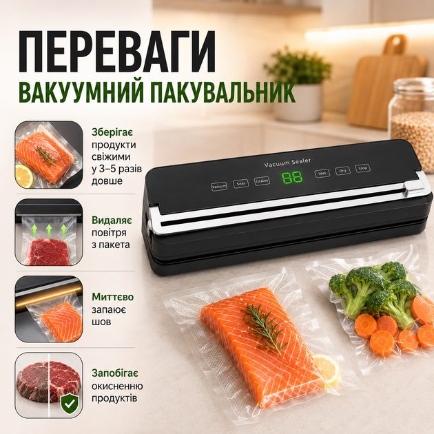 Вакуумный упаковщик для продуктов Sealing Machine Бытовой вакууматор для еды 120 Вт Автоматическая машина для запайки пакетов - изображение 4