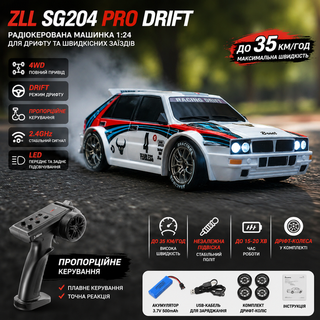 Радиоуправляемая дрифт машинка ZLL SG204 PRO 4WD 1/24 RTR дрифт авто 4WD 1:24 с LED подсветкой и сменными шинами - изображение 4