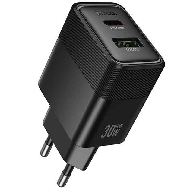 Мережевий зарядний пристрій hoco. CS112A Lounge, PD30W/QC3.0, 2 порти USB-A та Type-C, швидка зарядка 30W Black - Фото 4 Мережевий зарядний пристрій hoco. CS112A Lounge, PD30W/QC3.0, 2 порти USB-A та Type-C, швидка зарядка 30W Black - зображення 4