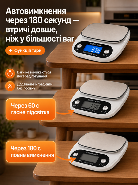 Весы кухонные электронные для кухни взвешивания пищи продуктов кофе функция автоотключения с таймером до 10 кг весы точные настольные измерения в граммах домашние компактные лсд дисплей высокоточные кулинарные с функцией тары OnePro 74038 - изображение 4