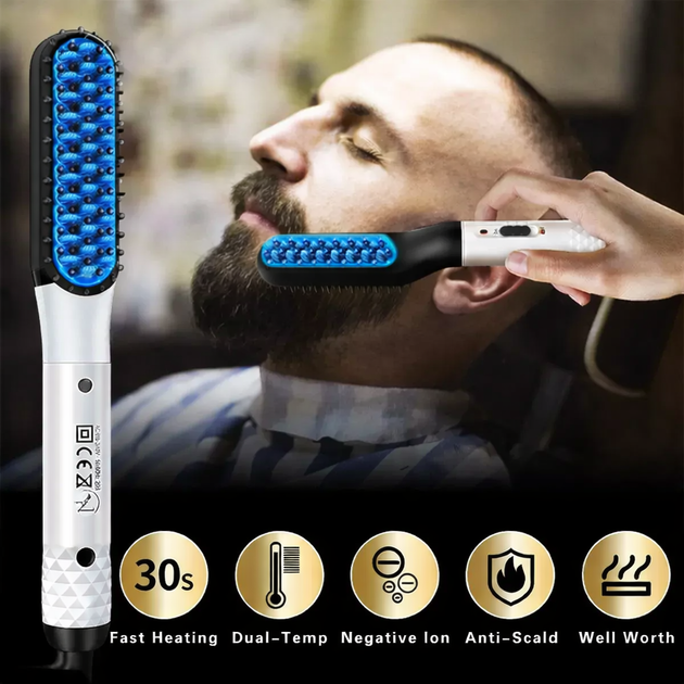 Керамічний випрямляч для бороди та волосся 2 в 1 Beard & Hair Straightener 35 Вт, гребінець-випрямляч, 3 температурні режими - зображення 2