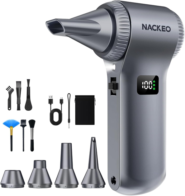 Электрический воздуходув NACKEO K100 230000 об/мин, 100 скоростей, дисплей, LED, 11 насадок, аккумуляторный - изображение 2