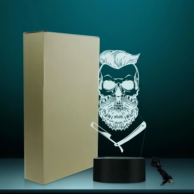 3D светодиодный светильник Barber Skull. LED светильник для барбершопа, 7 цветов - изображение 5