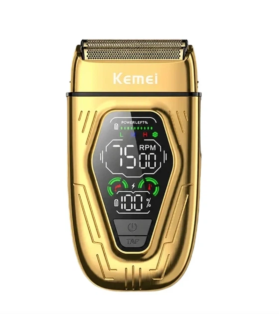 Електробритва чоловіча Kemei KM-T360 з двома плаваючими сітчастими головками 3 швидкостями та LCD-дисплеєм корпус із цинкового сплаву - изображение 3