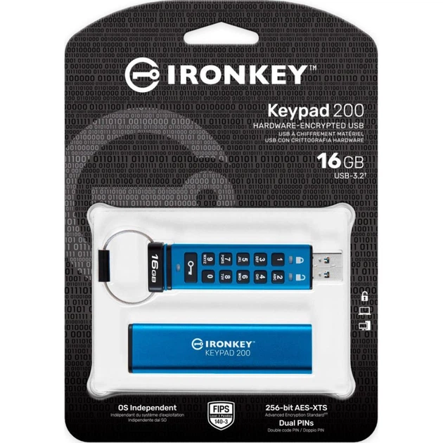 USB флеш накопитель Kingston 16GB IronKey Keypad 200 Blue USB 3.2 (IKKP200/16GB) - изображение 7