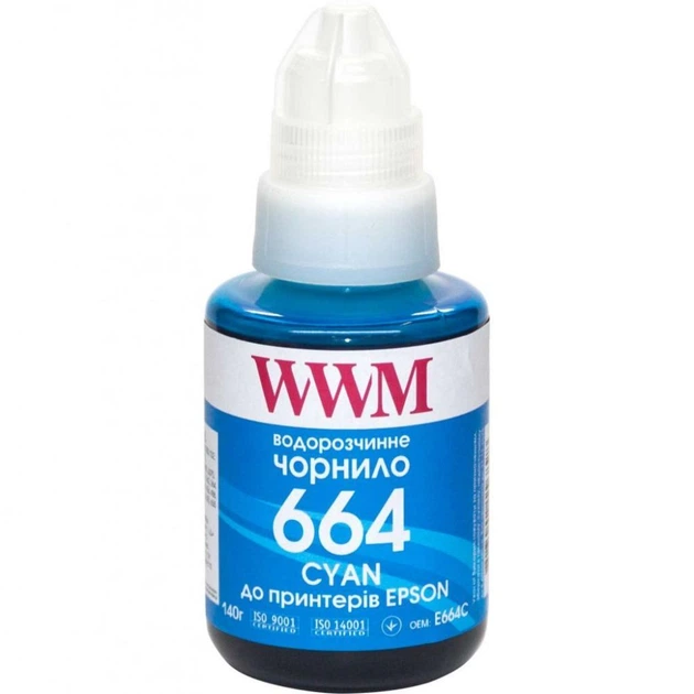 Чорнило WWM Epson L110/L210/L300 140г Cyan (E664C) - Фото 2 Чорнило WWM Epson L110/L210/L300 140г Cyan (E664C) - зображення 2