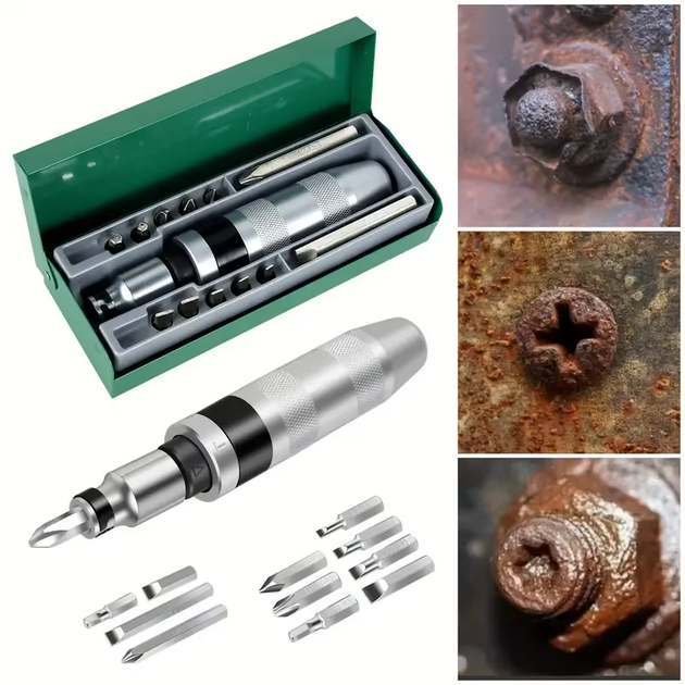Универсальный набор ударных бит с ударно-поворотной отверткой Impact Screwdriver Set 12 бит в кейсе - изображение 5