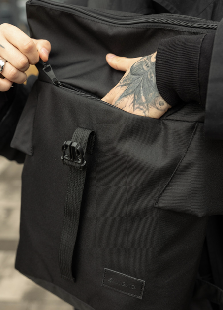 Городской водоотталкивающий городской рюкзак-ролтоп Sambag RollTop из ткани Черный - Фото 3 Городской водоотталкивающий городской рюкзак-ролтоп Sambag RollTop из ткани Черный - изображение 3