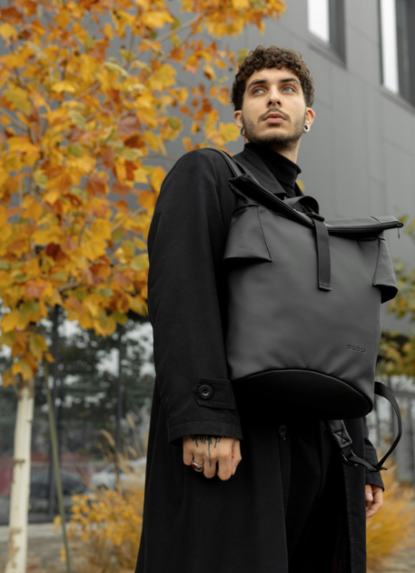 Городской водоотталкивающий городской рюкзак-ролтоп Sambag RollTop из экокожи Черный - Фото 6 Городской водоотталкивающий городской рюкзак-ролтоп Sambag RollTop из экокожи Черный - изображение 6
