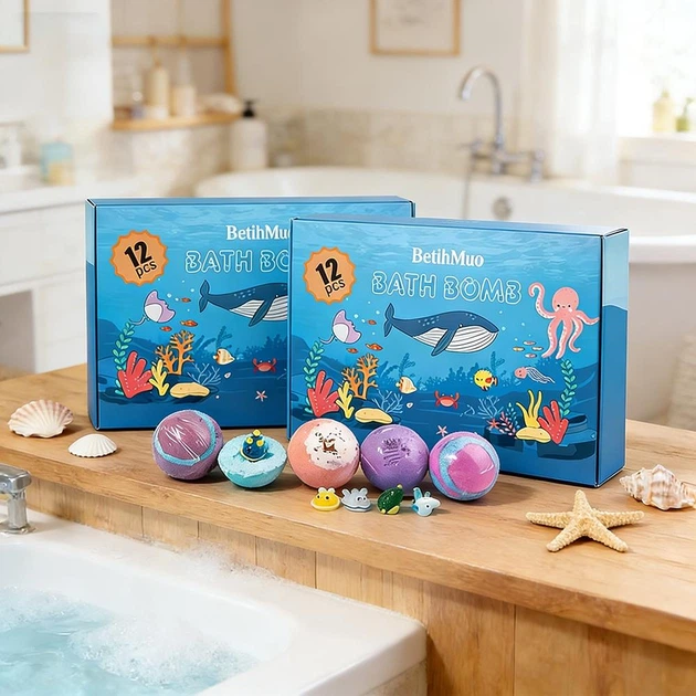 Набір з 12 органічних бомбок для дітей BATH BOMB GIFT із сюрпризом для ванни - зображення 3