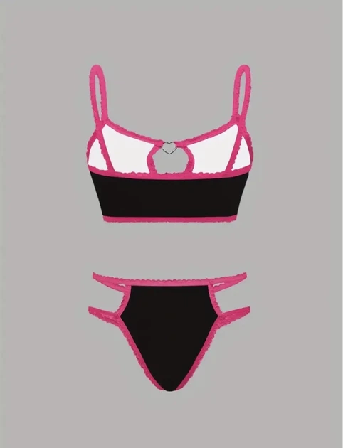 Комплект женского белья Хелоу Кити Топ и трусики Hello Kitty Lingerie Set Аниме Санрио Y2K тренд (черно-розовый) M - изображение 3
