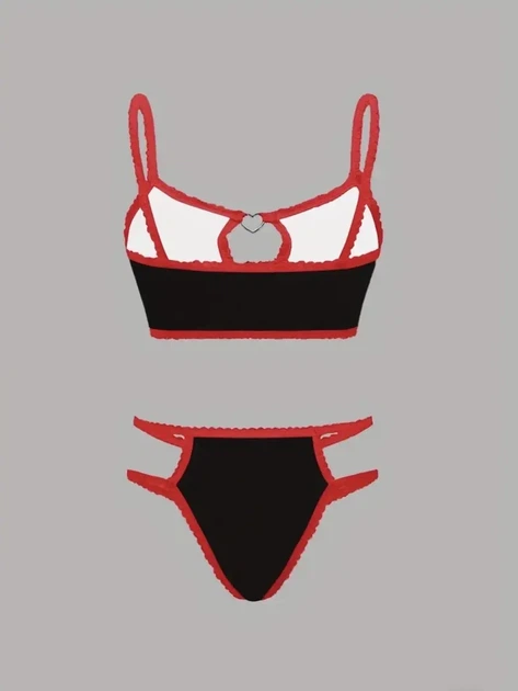 Комплект женского белья Хелоу Кити Топ и трусики Hello Kitty Lingerie Set Аниме Санрио Y2K тренд (черно-красный) M - изображение 4