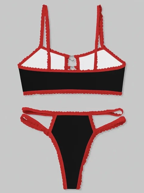 Комплект женского белья Хелоу Кити Топ и трусики Hello Kitty Lingerie Set Аниме Санрио Y2K тренд (черно-красный) M - изображение 5