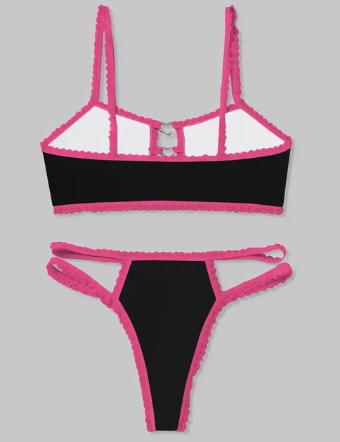 Комплект женского белья Хелоу Кити Топ и трусики Hello Kitty Lingerie Set Аниме Санрио Y2K тренд (черно-розовый) S - изображение 5