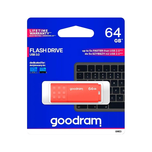 Флеш-накопитель Goodram USB 3.2 64GB Orange (TGD-UME30640O0R11) - Фото 1 Флеш-накопитель Goodram USB 3.2 64GB Orange (TGD-UME30640O0R11) - изображение 1