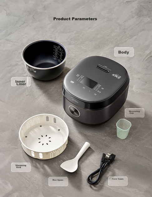 Рисоварка Midea 5 л, нагрівання IH, солодкий та ароматний залізний горщик, меню з десятьма функціями, спеціальна клавіша для легкого вимкнення живлення, MB-CFB5099H [Серія ZMD Safe] - изображение 8