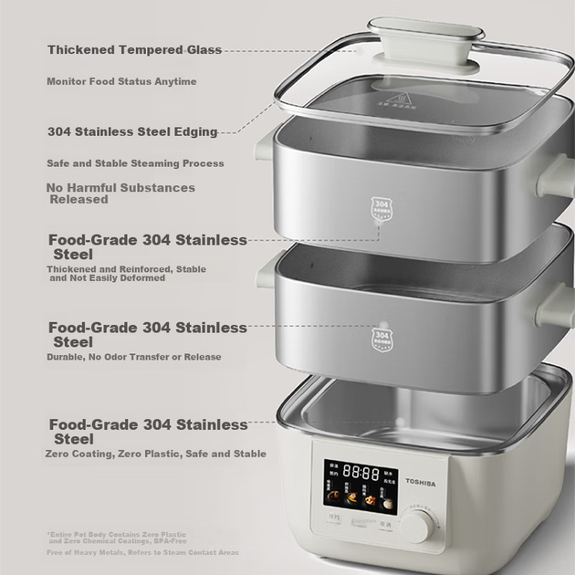 Электропароварка TOSHIBA Xiaobailu ES-08MHVC, 12 л, многофункциональная, для тушения и пара - изображение 2