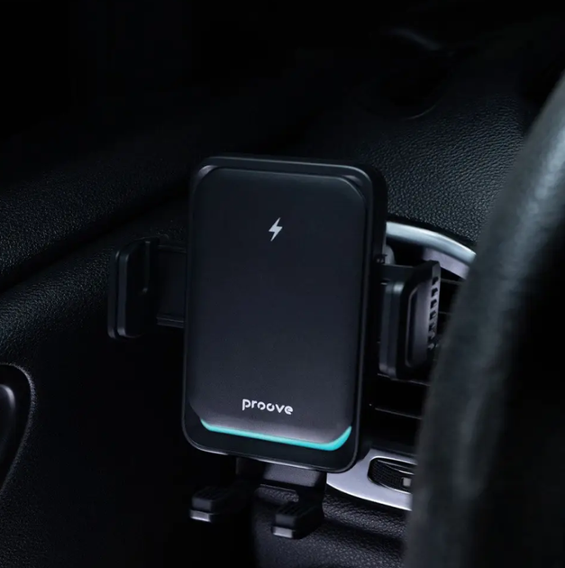 Автодержатель Proove Sonic Pro с беспроводной зарядкой 15W MagSafe на дефлектор для телефона, магнитный, черный - изображение 4