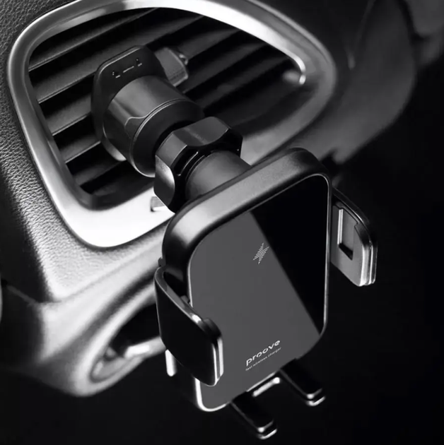 Автодержатель Proove Triple Clamp с беспроводной зарядкой 15W на панель и дефлектор для телефона, автоматический, черный - изображение 3