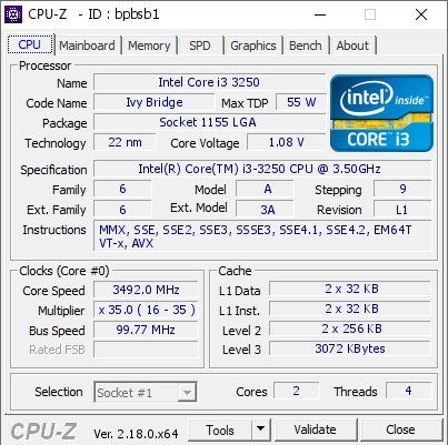 Процессор Intel Core i3-3250 2 ядра 4 потока LGA1155 3.5 ГГц б/у - изображение 3