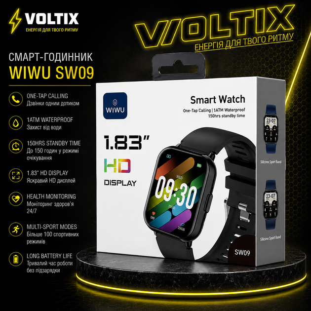 Смарт-годинник WIWU Smart Watch SW09 Black - Фото 4 Смарт-годинник WIWU Smart Watch SW09 Black - зображення 4