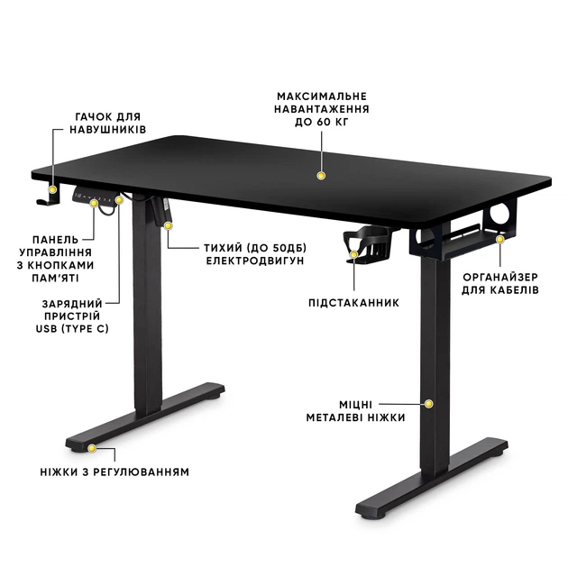 Стіл Mealux PowerDesk Lite Black з електрорегулюванням висоти (арт. EVO-201 Lite B/B) - изображение 3