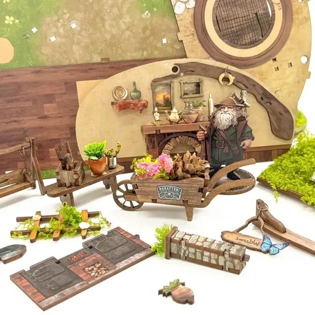Румбокс The Magic Ring House SQ 59 конструктор миниатюрный домик в стиле Хоббита DIY набор для творчества с подсветкой 193 детали размером 246х178х133 мм деревянный интерьерный конструктор для взрослых и подростков подарок для фанатов фэнтези - изображение 5