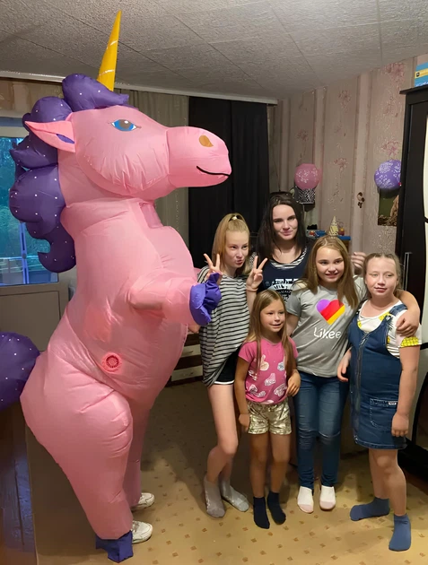 Надувной костюм Единорога, Unicorn косплэй, костюм розовой лошадки. Единорог надувной 2,5м - изображение 5