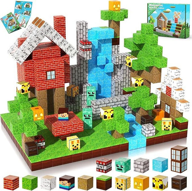 Магнітний конструктор Minecraft 100 шт по грі Майнкрафт Будиночок у водоспаду Mk001060 - зображення 4