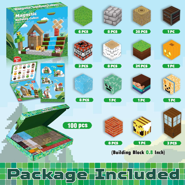 Магнітний конструктор Minecraft 100 шт по грі Майнкрафт Будиночок у водоспаду Mk001060 - зображення 3