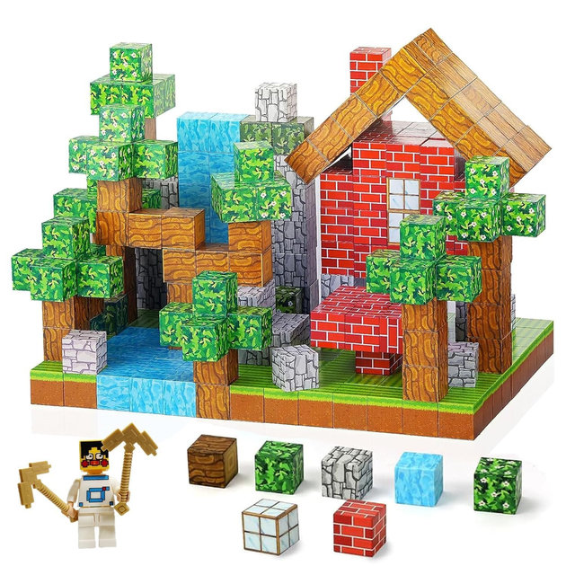 Магнитный конструктор Minecraft 100 шт по игре Майнкрафт Кирпичный дом Mk001002 - Фото 5 Магнитный конструктор Minecraft 100 шт по игре Майнкрафт Кирпичный дом Mk001002 - изображение 5