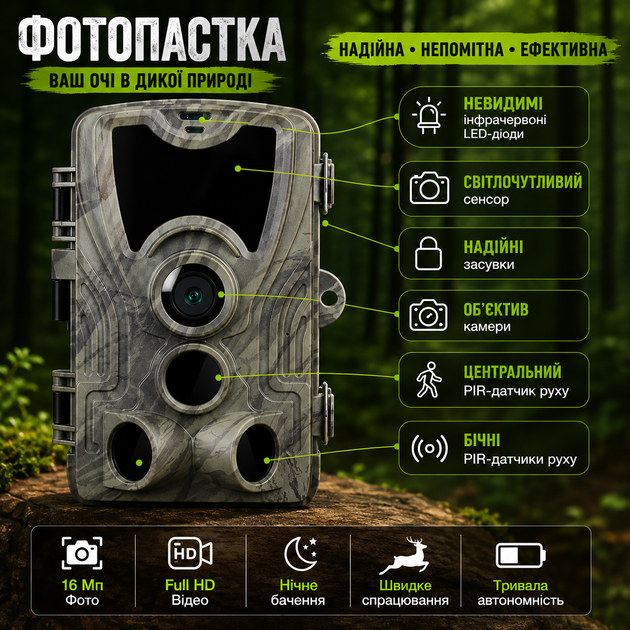 Фотоловушка с видеофиксацией Suntek HC-801A Full HD Охотничья камера ловушка с датчиком движения Фотоловушка день - ночь - Фото 2 Фотоловушка с видеофиксацией Suntek HC-801A Full HD Охотничья камера ловушка с датчиком движения Фотоловушка день - ночь - изображение 2