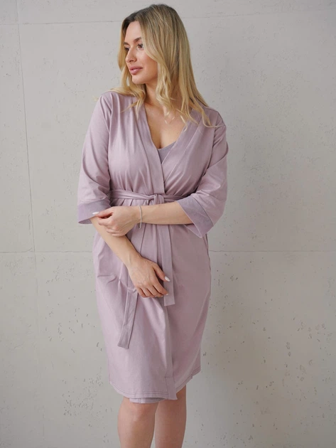 Комплект халат і сорочка для вагітних та годуючих матусь Soft&Lace, розмір XXL (52), аметист - изображение 3