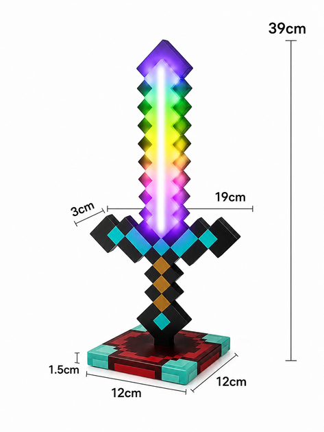 Алмазный меч Minecraft 17 режимов ночник с подставкой LED меч для игры и декора - Фото 5 Алмазный меч Minecraft 17 режимов ночник с подставкой LED меч для игры и декора - изображение 5