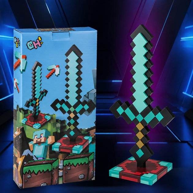 Алмазный меч Minecraft 17 режимов ночник с подставкой LED меч для игры и декора - Фото 7 Алмазный меч Minecraft 17 режимов ночник с подставкой LED меч для игры и декора - изображение 7