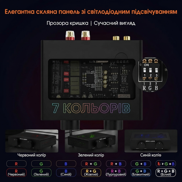 Стереоусилитель Douk Audio A5 TPA3255 300 Вт класса D с фильтром верхних частот блоком питания 32В 5А и LED подсветкой настольный HiFi Черный - изображение 8