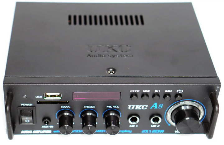 Стереопідсилювач звуку UKC A8 2CH USB SD FM AUX Компактний інтегральний аудіопідсилювач 2х120 Вт Підсилювач для колонок з пультом ДК - изображение 4
