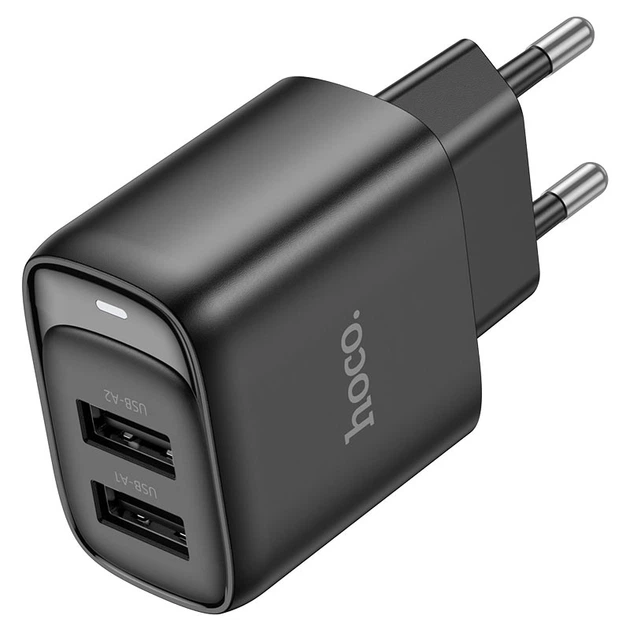 Мережевий зарядний пристрій HOCO C141A Smart dual-port charger Type-C cable 10.5W Black - зображення 4