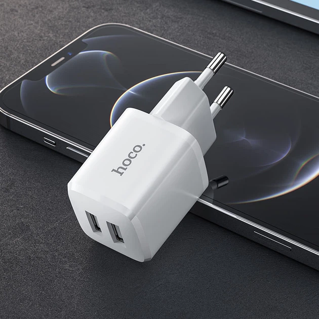 Мережевий зарядний пристрій HOCO N8 Briar dual port charger Type-C cable 12W White - зображення 13