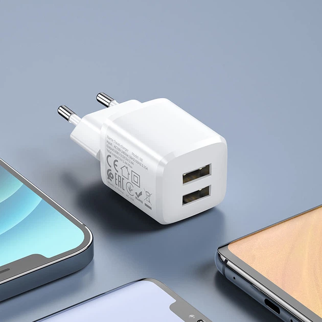 Мережевий зарядний пристрій HOCO N8 Briar dual port charger Type-C cable 12W White - зображення 14
