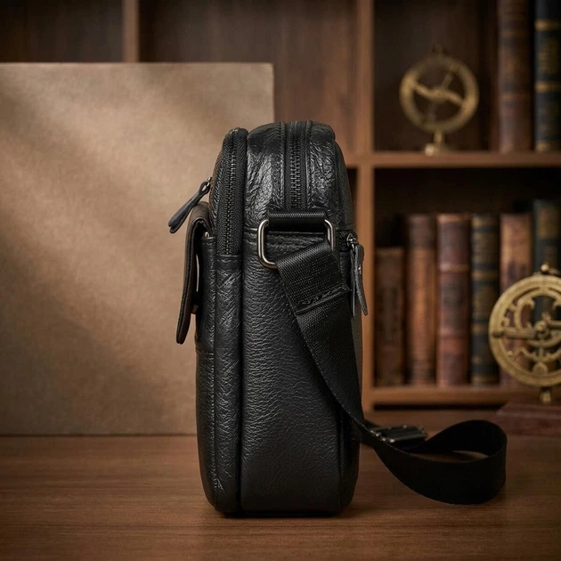 Сумка мужская зернистая 14704 Vintage черная - Фото 4 Сумка мужская зернистая 14704 Vintage черная - изображение 4