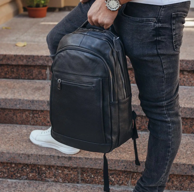 Кожаный мужской рюкзак для ноутбука и поездок черный Tiding Bag D3-93438 - Фото 10 Кожаный мужской рюкзак для ноутбука и поездок черный Tiding Bag D3-93438 - изображение 10