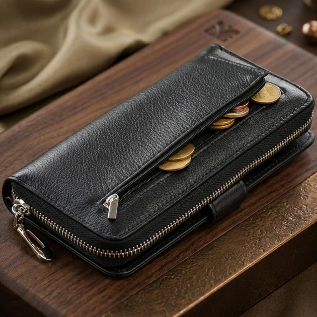 Вертикальный вместительный кошелек из кожи унисекс ST Leather 19300 черный - изображение 4