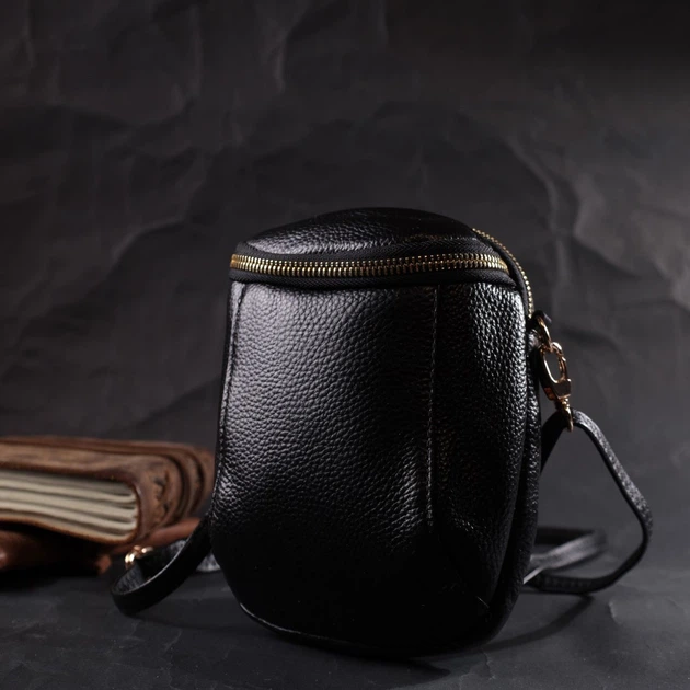 Небольшая сумка интересного формата из мягкой натуральной кожи Vintage 22338 черная - изображение 8