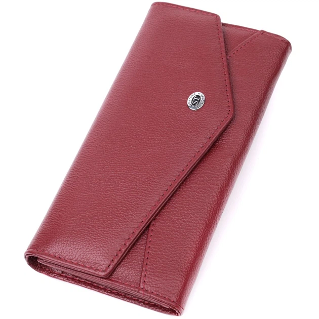 Гаманець для жінок із натуральної шкіри з геометричним клапаном ST Leather 22547 бордовий - Фото 5 Гаманець для жінок із натуральної шкіри з геометричним клапаном ST Leather 22547 бордовий - зображення 5