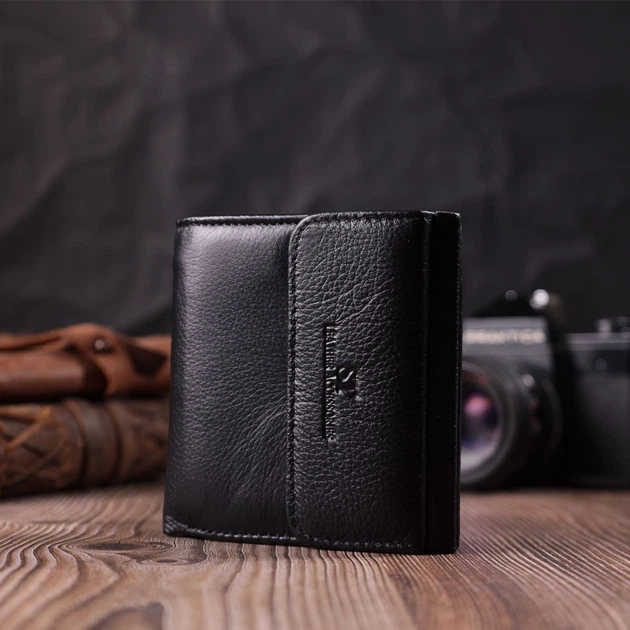 Компактный женский кошелек с монетницей снаружи из натуральной кожи ST Leather 22542 черный - изображение 8