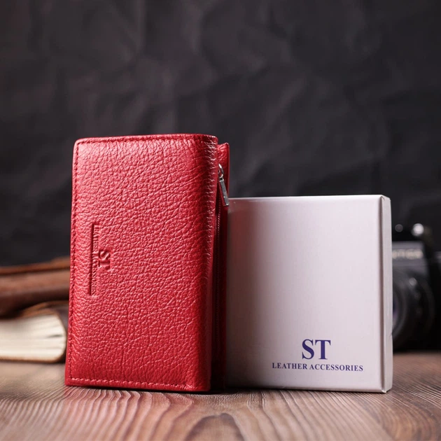 Кожаный удобный женский кошелек в три сложения ST Leather 22490 красный - изображение 10