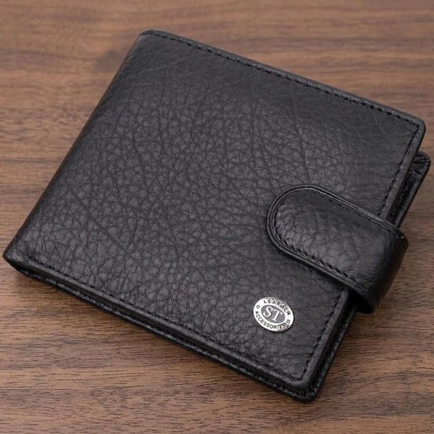 Чоловічий гаманець зручного розміру ST Leather 22471 чорний - Фото 1 Чоловічий гаманець зручного розміру ST Leather 22471 чорний - зображення 1