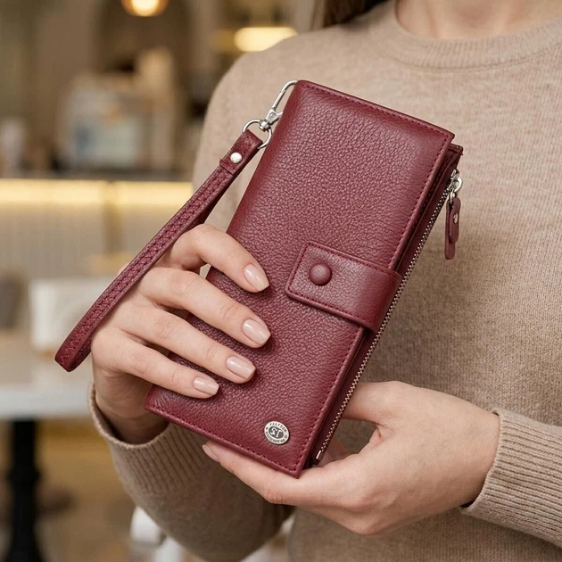 Вертикальный женский кошелек-клатч из натуральной кожи ST Leather 22535 бордовый - изображение 2
